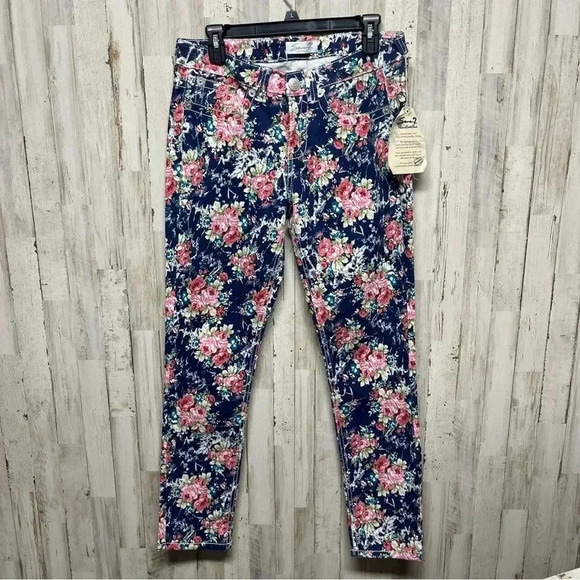 Seven 7 Premium Jeans Stretch Womens Skinny Blue Floral Print Denim Size 10 New - Picture 3 of 8